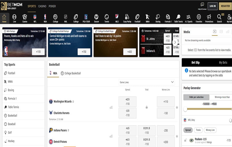 The BetMGM NJ user interface.